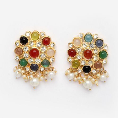 New Stylish Kundan Multicoloured Stud Earrings for Womens by House of Ree - Distacart
