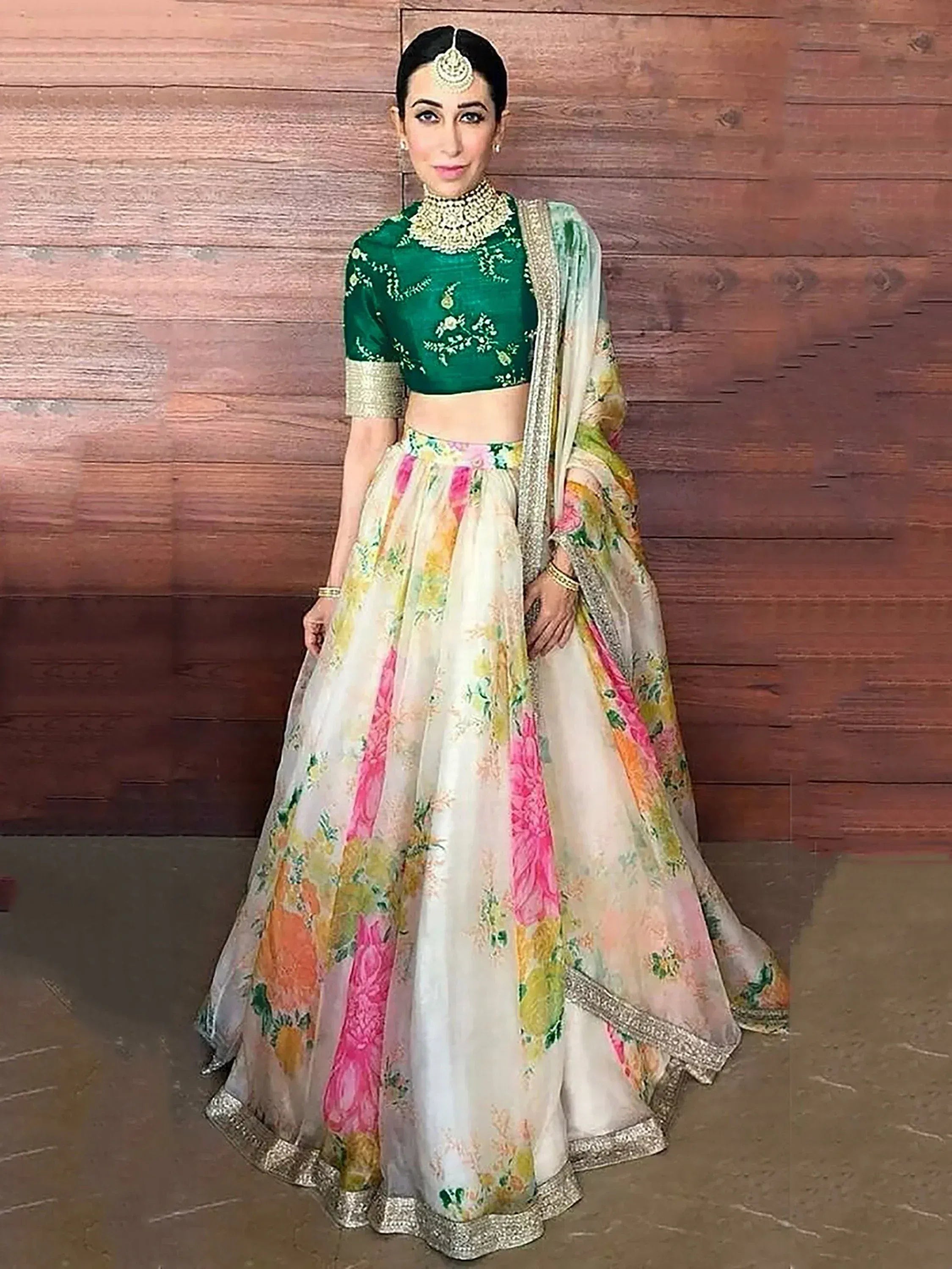 Tulsi Art Karishma Kapoor Off-White Floral Digital Printed Organza Bridal Lehenga Choli - Dista