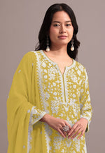 Thumbnail for Anaita Yellow Embroidered Faux Georgette Sharara Suit - Distacart