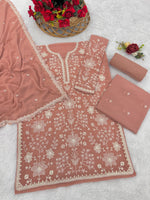 Thumbnail for Anaita Peach Embroidered Faux Georgette Sharara Suit - Distacart