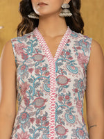 Thumbnail for Yufta Cotton White Floral Print Kurta Dupatta Set