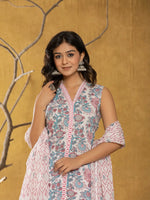 Thumbnail for Yufta Cotton White Floral Print Kurta Dupatta Set