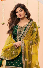 Thumbnail for Anaita Green Embroidered Viscose Patiala Salwar Suit - Distacart