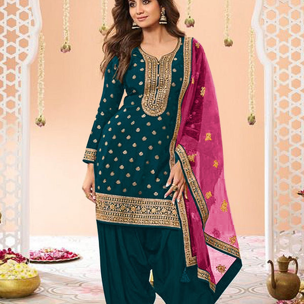 Anaita Navy Blue Embroidered Viscose Patiala Salwar Suit - Distacart