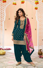 Thumbnail for Anaita Navy Blue Embroidered Viscose Patiala Salwar Suit - Distacart