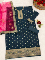 Thumbnail for Anaita Navy Blue Embroidered Viscose Patiala Salwar Suit - Distacart