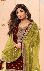 Thumbnail for Anaita Maroon Embroidered Viscose Patiala Salwar Suit - Distacart