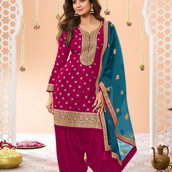 Anaita Pink Embroidered Viscose Patiala Salwar Suit - Distacart