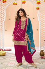 Thumbnail for Anaita Pink Embroidered Viscose Patiala Salwar Suit - Distacart