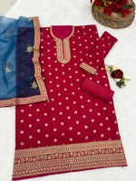 Thumbnail for Anaita Pink Embroidered Viscose Patiala Salwar Suit - Distacart