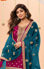 Thumbnail for Anaita Pink Embroidered Viscose Patiala Salwar Suit - Distacart