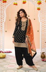 Thumbnail for Anaita Black Embroidered Viscose Patiala Salwar Suit - Distacart