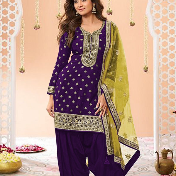 Anaita Purple Embroidered Viscose Patiala Salwar Suit - Distacart