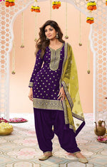 Thumbnail for Anaita Purple Embroidered Viscose Patiala Salwar Suit - Distacart