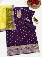 Thumbnail for Anaita Purple Embroidered Viscose Patiala Salwar Suit - Distacart