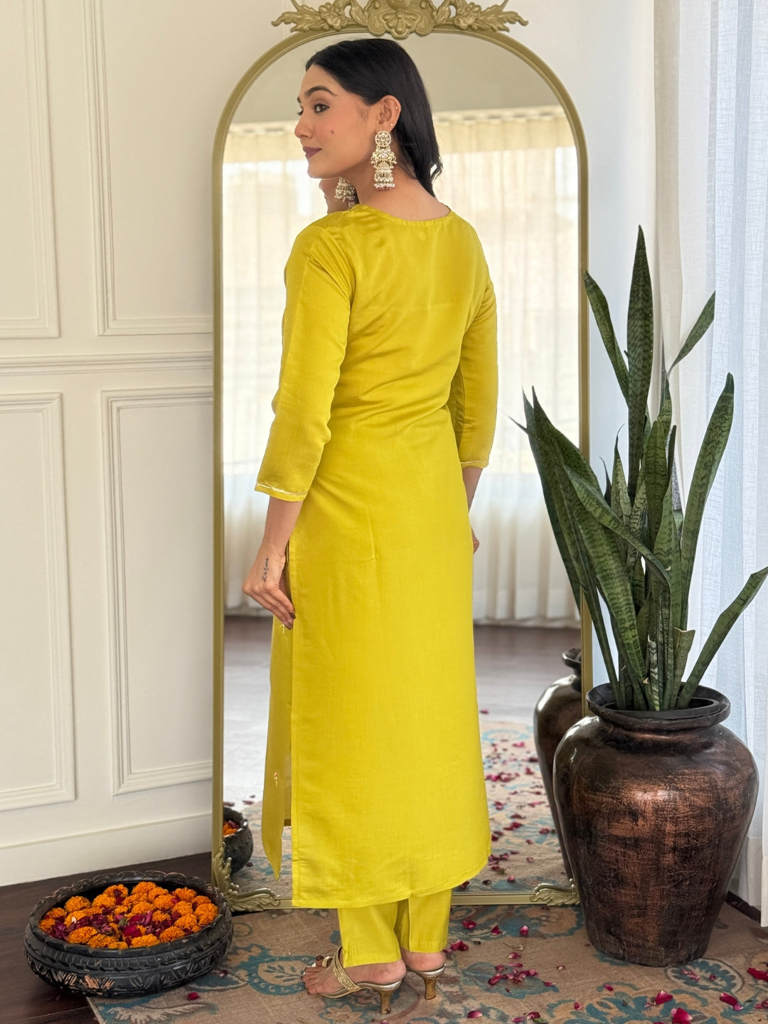 The52 Women's Gorgeous Rayon Embroidery work Straight Kurta with Pant and Dupatta Set