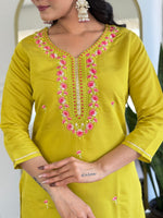 Thumbnail for The52 Women's Gorgeous Rayon Embroidery work Straight Kurta with Pant and Dupatta Set
