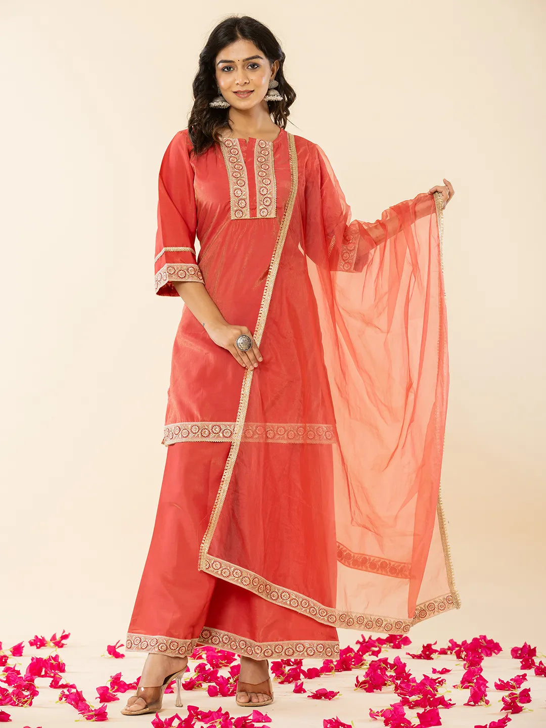 Yufta Silk Kurta Dupatta Set With Flared Bottom And Embroidery - Distacart