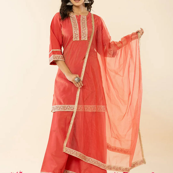 Yufta Silk Kurta Dupatta Set With Flared Bottom And Embroidery - Distacart