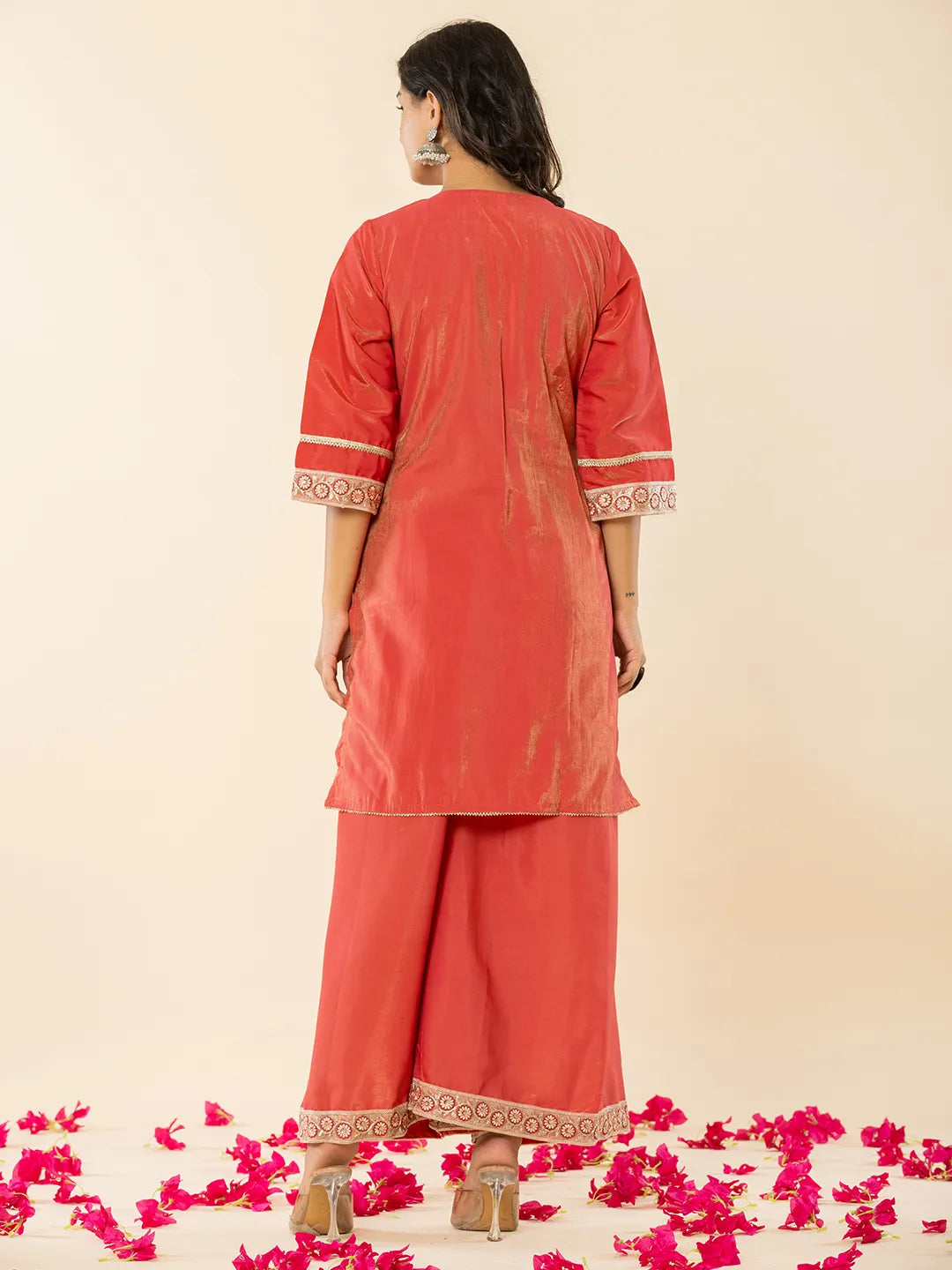 Yufta Silk Kurta Dupatta Set With Flared Bottom And Embroidery