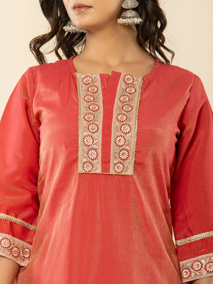 Yufta Silk Kurta Dupatta Set With Flared Bottom And Embroidery - Distacart