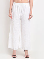 Thumbnail for TAG 7 Women White Embroidered Flared Ethnic Palazzos - Distacart