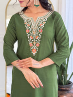 Thumbnail for The52 Women's Gorgeous Rayon Embroidery work Straight Kurta with Pant and Dupatta Set