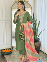 Thumbnail for The52 Women's Gorgeous Rayon Embroidery work Straight Kurta with Pant and Dupatta Set