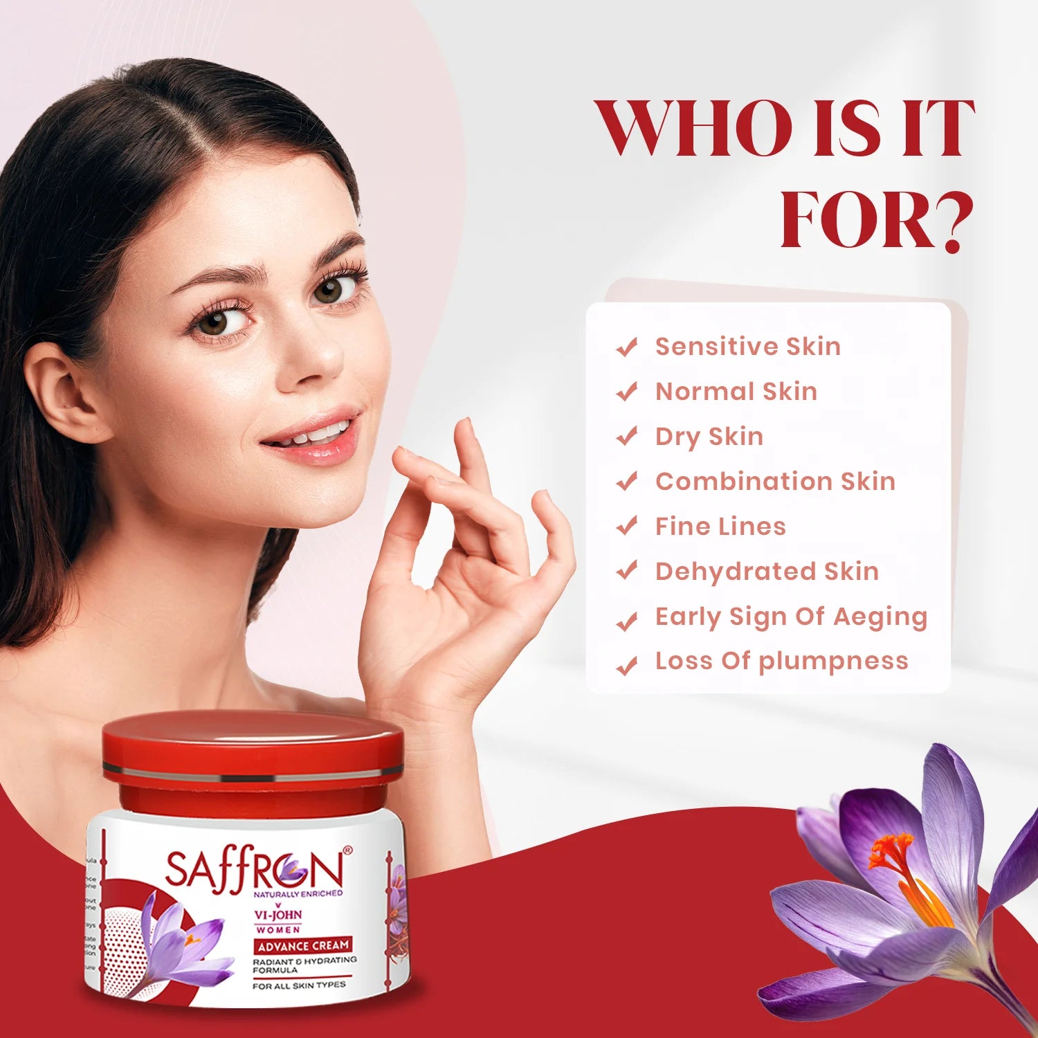 VI-JOHN Women Saffron Advance Skin Fairness Cream with Vitamin E & Mulberry Extracts