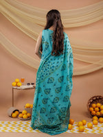 Thumbnail for Yufta Blue Floral Print Pure Cotton A-Line Kurta Dupatta Set