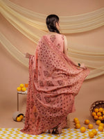 Thumbnail for Yufta Peach Floral_Print Pure Cotton A-Line Kurta Dupatta Set