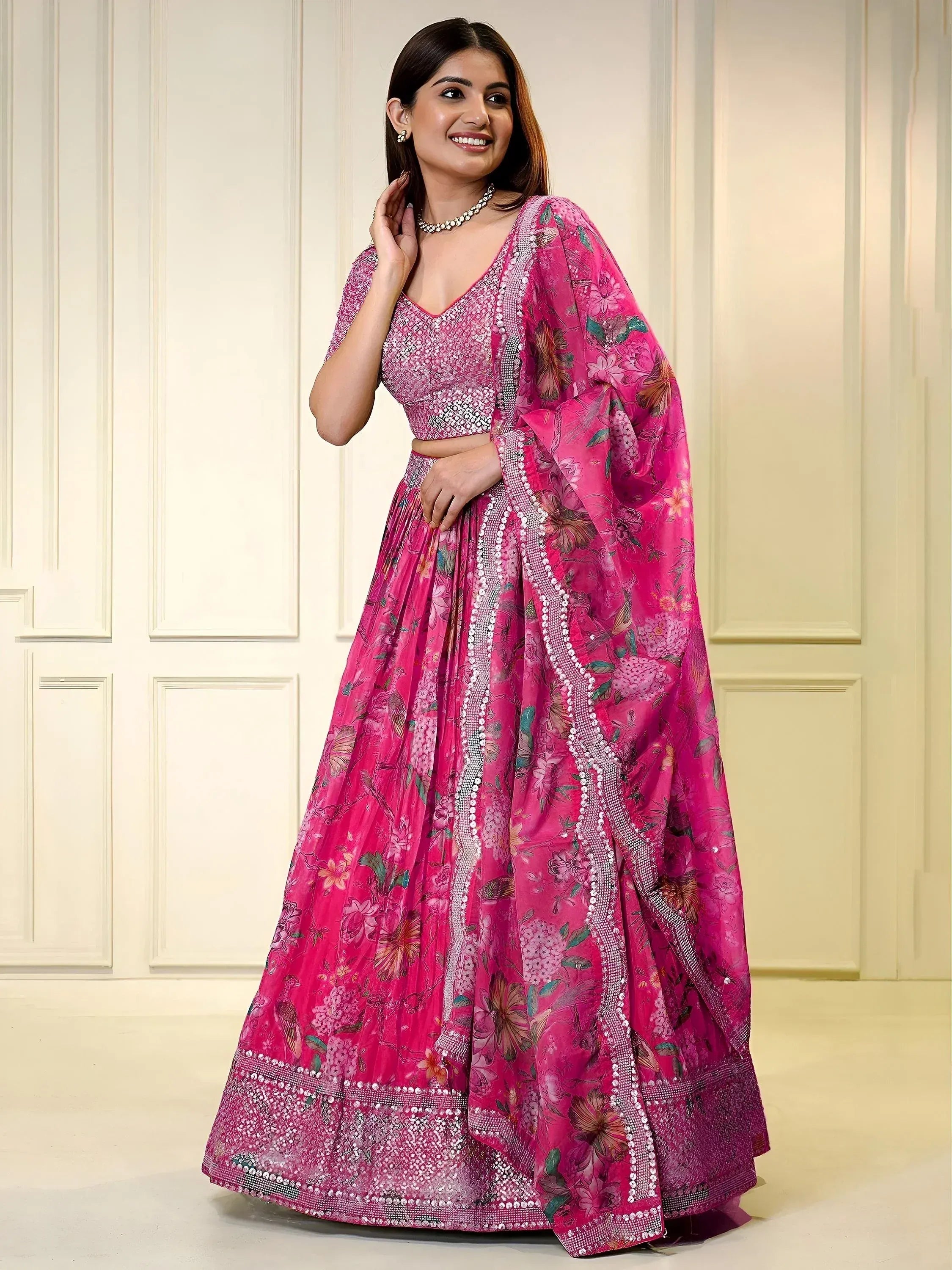 Tulsi Art Marvelous Pink Sequins Organza Engagement Wear Lehenga Choli - Dista