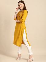 Thumbnail for All About You Women Mustard Yellow Ethnic Motifs Yoke Design Keyhole Neck Straight Kurta - Distacart