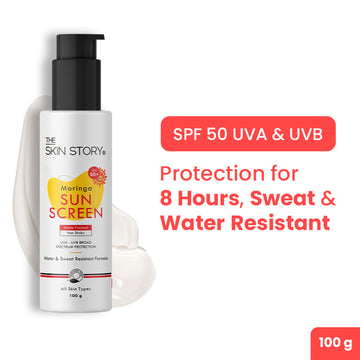 The Skin Story Moringa Face Sunscreen SPF 50+ PA+++ For Detan, Anti-Aging, No White Cast, Non Sticky - 100g