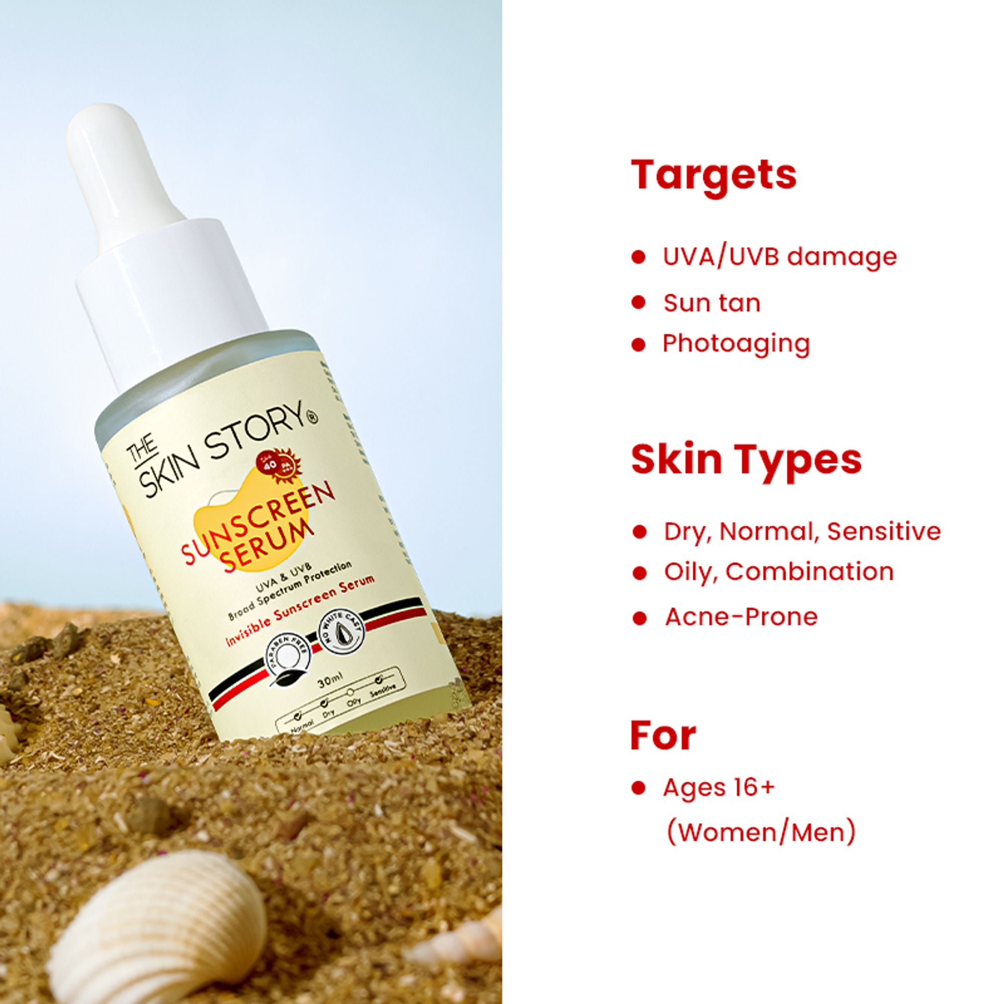 The Skin Story Invisible Liquid Sunscreen Serum For Face, SPF 40 PA+++ With Vitamin E - Distacart
