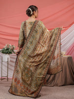 Thumbnail for Yufta Green Pure Shimmer Tissue With Pure Viscose Trouser Shimmer Dupatta Set