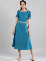 Thumbnail for AURELIA Women Blue Solid A-Line Dress - Distacart