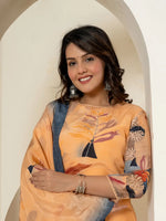 Thumbnail for Yufta Orange Pure Crepe Placement Print Kurta Dupatta Set