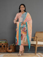 Thumbnail for Yufta Multi Pure Crepe Placement Print Kurta Dupatta Set