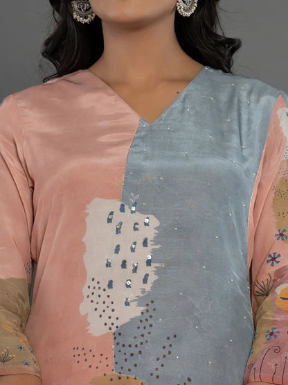 Yufta Multi Pure Crepe Placement Print Kurta Dupatta Set - Distacart