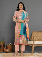Thumbnail for Yufta Multi Pure Crepe Placement Print Kurta Dupatta Set