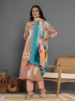Thumbnail for Yufta Multi Pure Crepe Placement Print Kurta Dupatta Set
