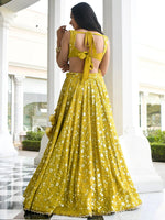 Thumbnail for Tulsi Art Stunning Yellow Thread Embroidered Georgette Wedding Lehenga Choli