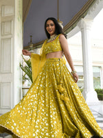 Thumbnail for Tulsi Art Stunning Yellow Thread Embroidered Georgette Wedding Lehenga Choli