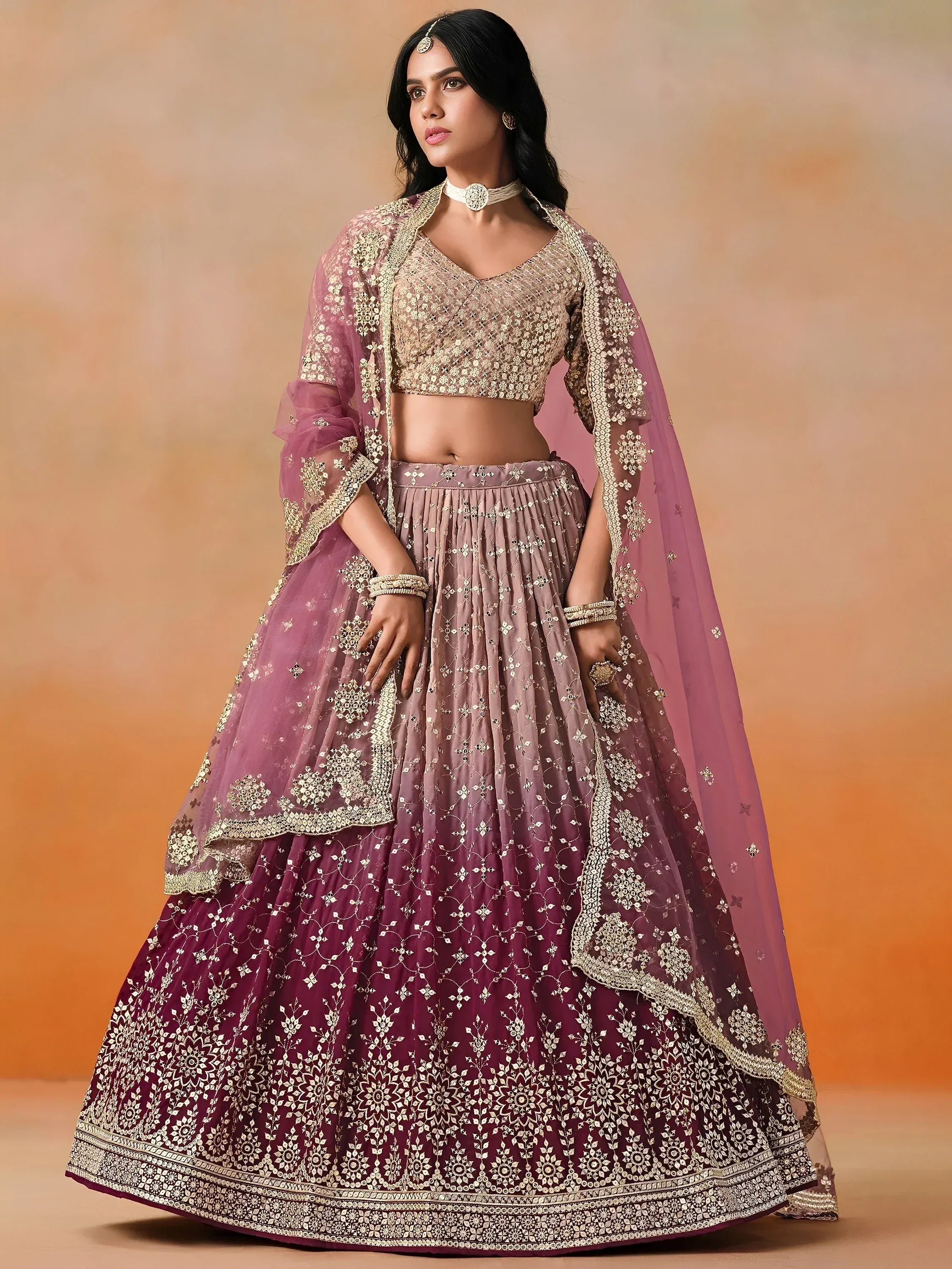Tulsi Art Lovely Pink Georgette Engagement Wear Lehenga Choli - Dista