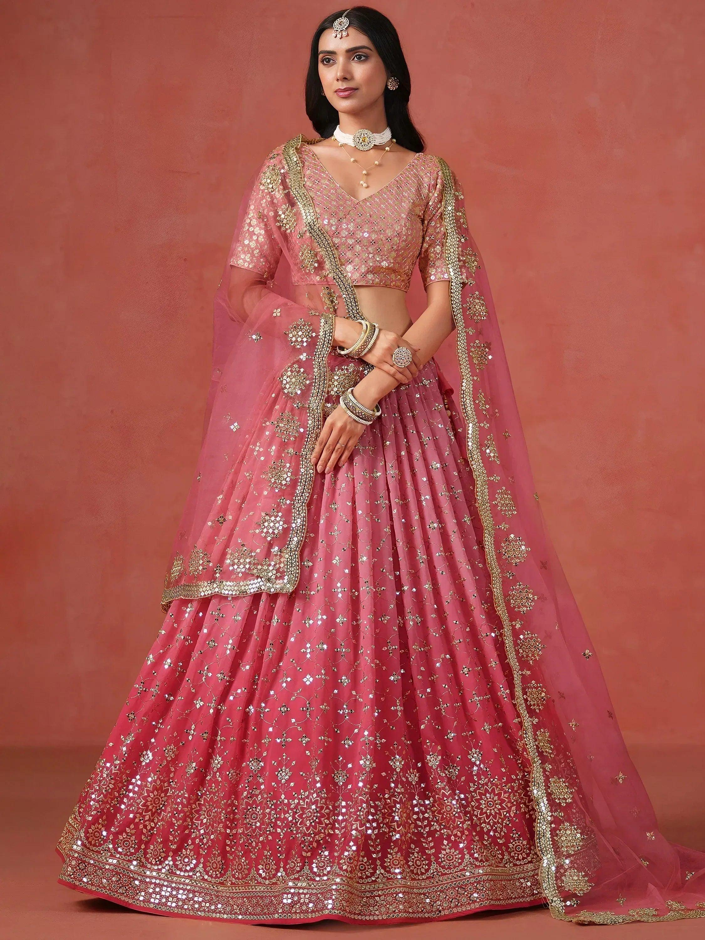 Tulsi Art Stunning Peach Georgette Sequins Lehenga Choli