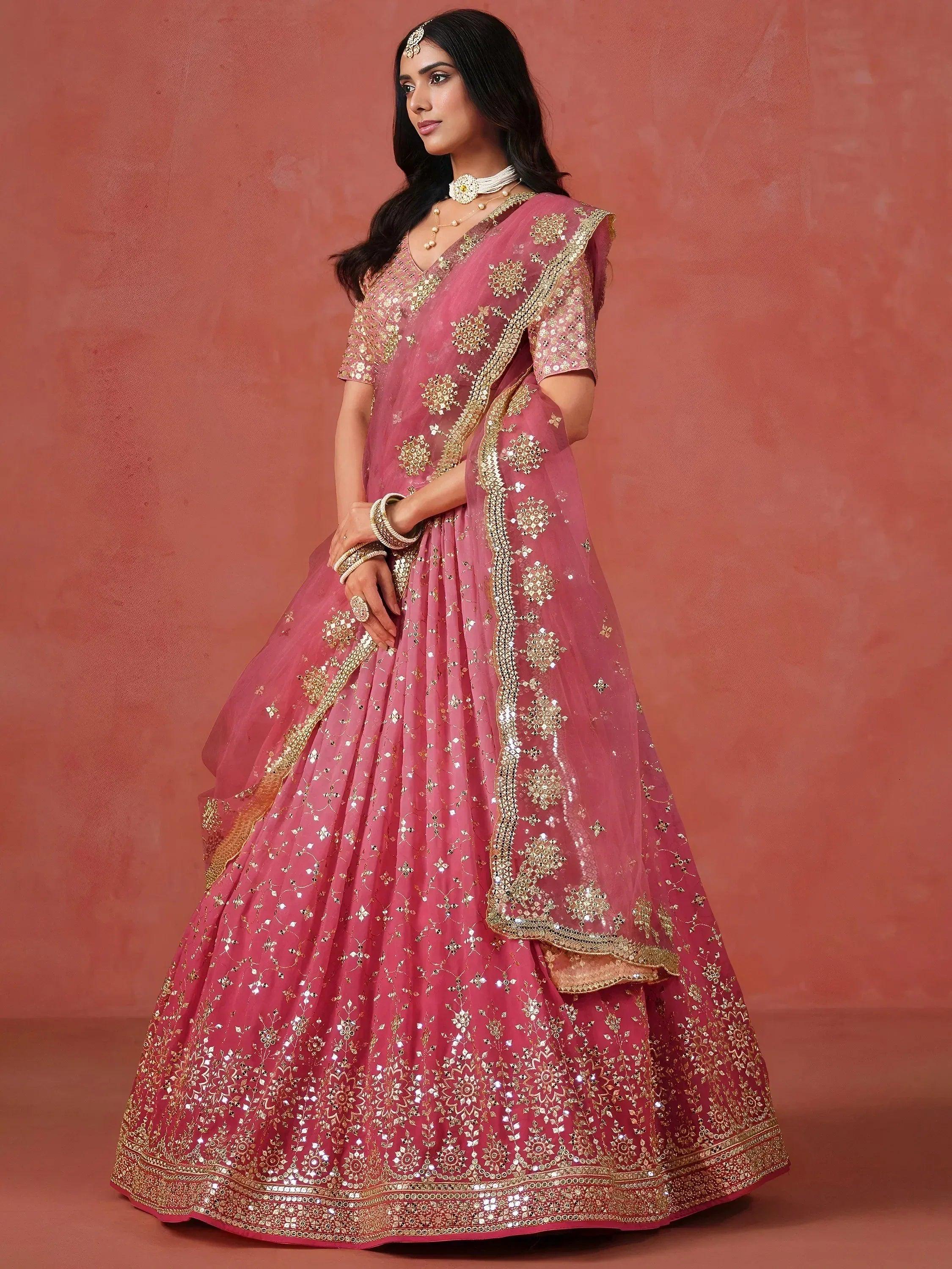 Tulsi Art Stunning Peach Georgette Sequins Lehenga Choli