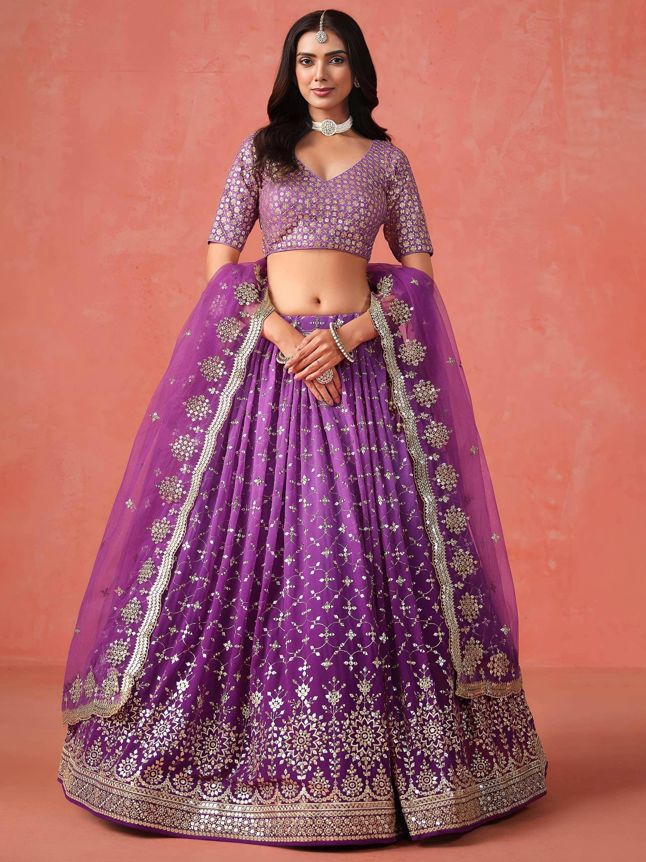 Tulsi Art Charming Purple Sequins Work Wedding Wear Lehenga Choli - Dista