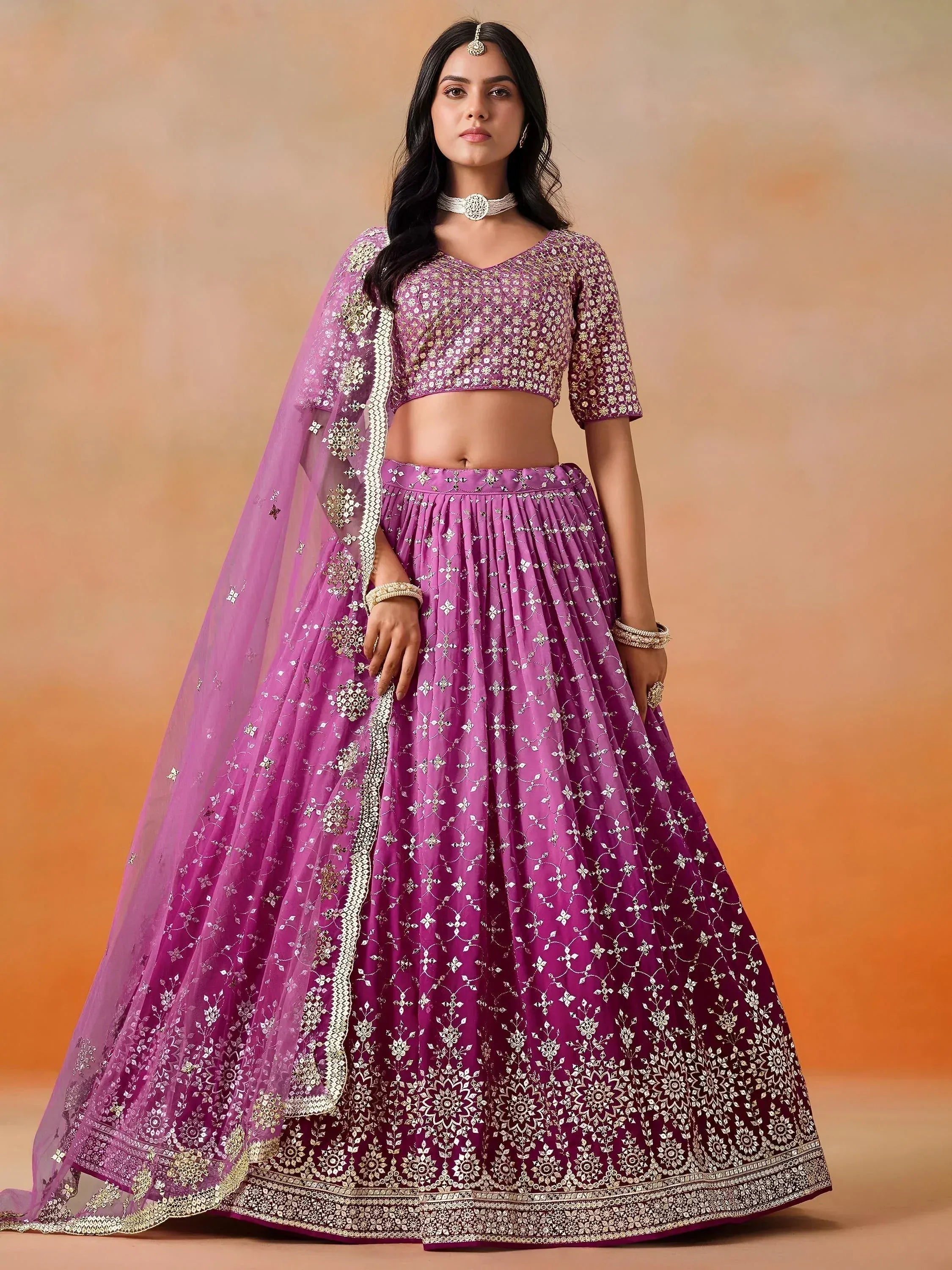 Tulsi Art Mesmerizing Pink Embroidered Bridesmaids Lehenga Choli - Dista
