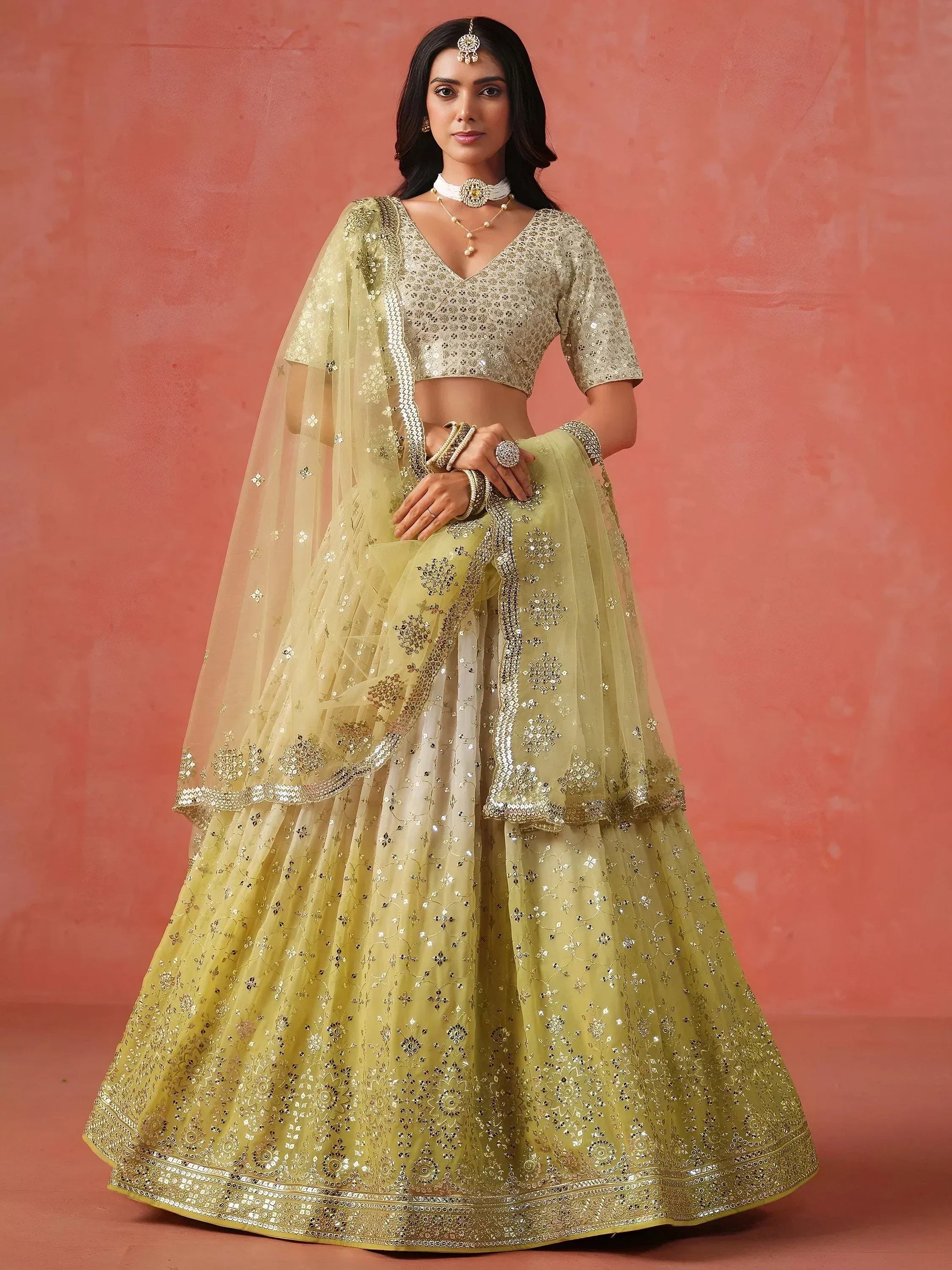 Tulsi Art Adorning Yellow Georgette Haldi Wear Lehenga Choli With Dupatta - Dista